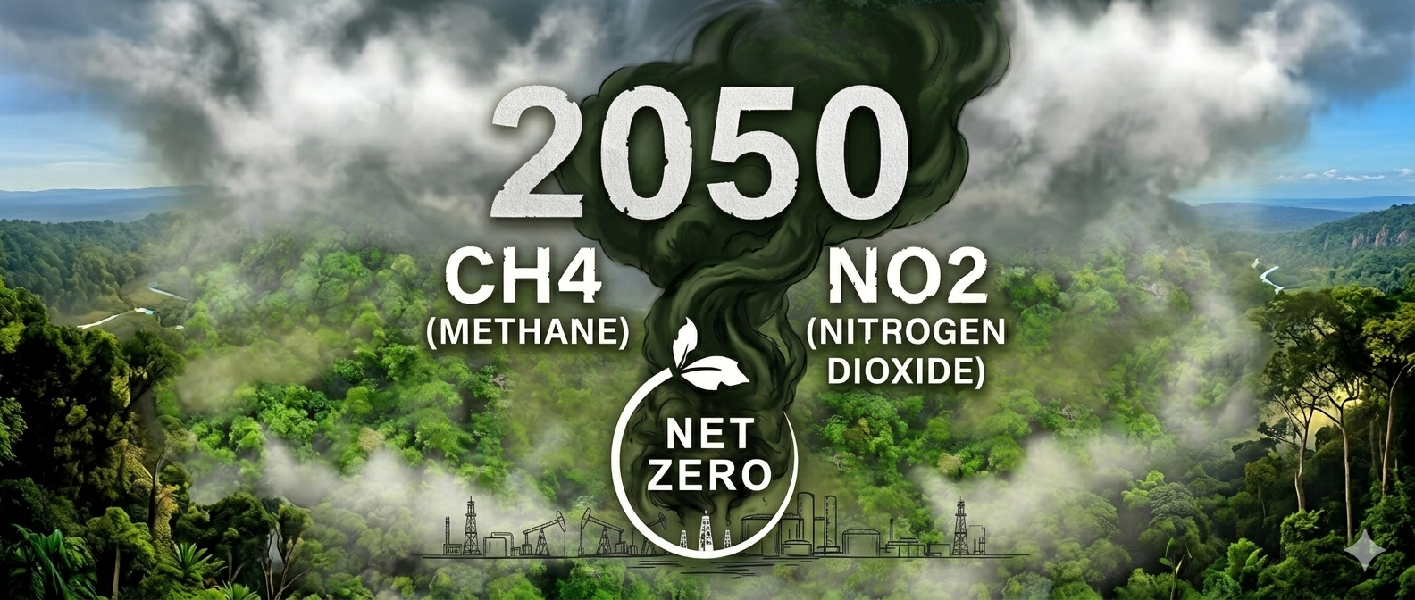 Net zero emission concept with methane and nitrogen dioxide